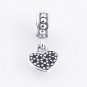 Sterling Silver Love Heart Black Pave Pendant Charm - fits European Beads Bracelets
