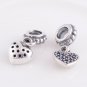 Sterling Silver Love Heart Blue Pave Pendant Charm - fits European Beads Bracelets