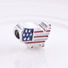 925 Sterling Silver US Outline w/ Enamel Charm - fits European Beads Bracelets