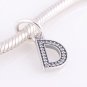 925 Sterling Silver Letter D Clear CZ Dangle Necklace Pendant Charm - European Beads Bracelets