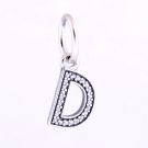 925 Sterling Silver Letter D Clear CZ Dangle Necklace Pendant Charm - European Beads Bracelets