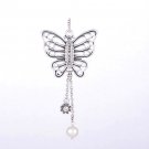 925 Sterling Silver Openwork Butterfly Necklace Pendant with CZ & Pearl Charm
