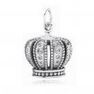 Sterling Silver Royal Crown Clear CZ Collector's Edition Necklace Pendant Charm - European Style