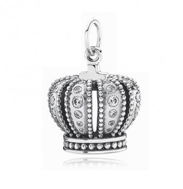 Sterling Silver Royal Crown Clear CZ Collector's Edition Necklace Pendant Charm - European Style