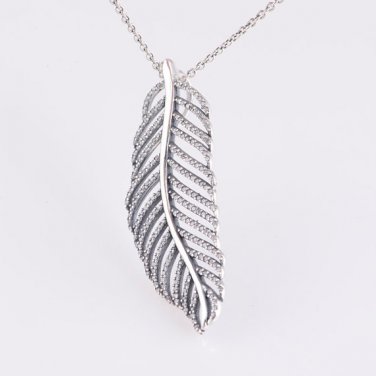 Sterling Silver Light As A Feather Clear CZ Necklace Pendant Charm - European Beads Bracelets