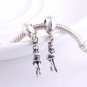 Sterling Silver Figure Skater Dangle Pendant Charm - fits European Beads Bracelets