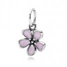 Sterling Silver Cherry Blossom Pink Enamel Flower Necklace Pendant Charm - European Beads Bracelets