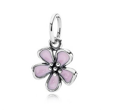 Sterling Silver Cherry Blossom Pink Enamel Flower Necklace Pendant Charm - European Beads Bracelets