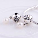 Sterling Silver Pearl of Wisdom Clear CZ & Pearl Clip - fits European Beads Bracelets