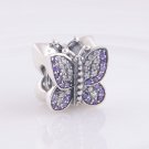 Sterling Silver Sparkling Butterfly Purple/Clear CZ Charm - fits European Beads Bracelets