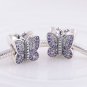 Sterling Silver Sparkling Butterfly Purple/Clear CZ Charm - fits European Beads Bracelets