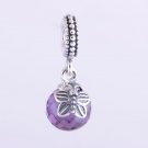 Sterling Silver Morning Butterfly Purple/Clear CZ Dangle Charm - fit European Beads Bracelets
