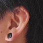 Pair Surgical Stainless Steel Black Square Barbell Earring Fake Plug Stud Mens/Lady's