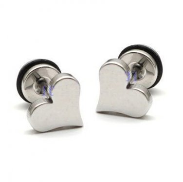 Pair Surgical Stainless Steel Silver Heart-Shaped Earring Stud Mens/Womens