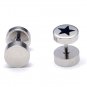 Pair Surgical Stainless Steel Black Enamel Star Barbell Fake Ear Plug Mens