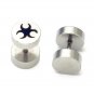 Pair Surgical Stainless Steel Black Enamel Martian Symbol Barbell Fake Ear Plug Mens