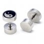 Pair 8mm Surgical Stainless Steel Yin Yang Barbell Fake Ear Plug Mens