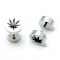Pair Surgical Stainless Steel Black Enamel Palm Tree Barbell Fake Ear Plug Mens