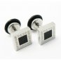 Pair Surgical Stainless Steel 8mm Black Square G Pattern Earrings Stud Mens/Lady's