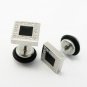 Pair Surgical Stainless Steel 8mm Black Square G Pattern Earrings Stud Mens/Lady's