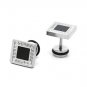 Pair Surgical Stainless Steel 10mm Black Square G Pattern Earrings Stud Mens/Lady's