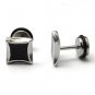 Pair Surgical Stainless Steel Black Enamel Diamond Shaped Earrings Mens/Lady's