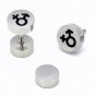 Pair Surgical Stainless Steel Black Enamel Male/Female Symbol Barbell Fake Plug Earrings Stud Men