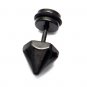 Pair Surgical Stainless Steel 8mm Black Pointed Cone Shaped Mens Earring Stud