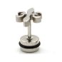 Pair Surgical Stainless Steel Silver Fleur De Lis Flower Faux Fake Ear Plug Earrings Stud Mens