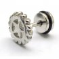 Pair Surgical Stainless Steel Silver Star Gear Fake Ear Plug Earrings Stud Mens