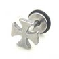 Pair Surgical Stainless Steel Silver Iron Cross Fake Ear Plug Earrings Stud Mens/Lady's