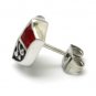 Pair Surgical Stainless Steel Red Enamel Knight Cross Shield Men's Stud Earrings