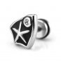 Pair Black Surgical Stainless Steel Silver Star Crystal Shield Men's Stud Earrings
