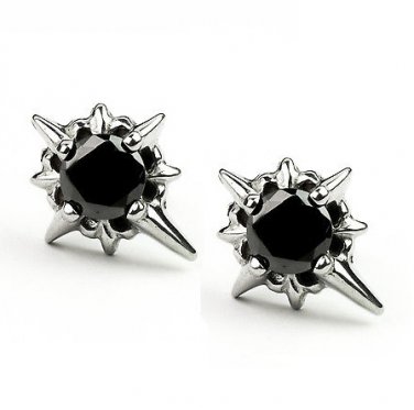 Pair Surgical Stainless Steel Polaris Star Black CZ Stud Earrings Mens/Lady's Punk Gothic