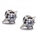 Pair Surgical Stainless Steel Polaris Star Clear CZ Stud Earrings Mens/Lady's Punk Gothic