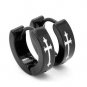 Pair Surgical Stainless Steel Maltese Cross Black Huggie Hoop Earrings