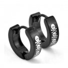 Pair Surgical Stainless Steel Skull & Bone Black Huggie Hoop Earrings Mens