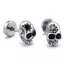 Pair Surgical Stainless Steel Cracked Skull Men's Anti-Allegic Stud Earrings  Rock/Punk/Gothic