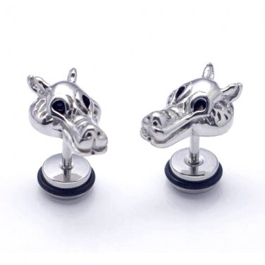 Pair Surgical Stainless Steel Dragon Head Men's Anti-Allegic Stud Earrings Punk Rock