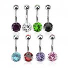 8Pcs/Lot Stainless Steel Navel Belly Ring Body Piercing w/ Double Gem CZ Curved Barbell Studs
