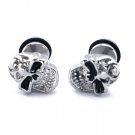 Pair Surgical Stainless Steel Angry Skull Men's Anti-Allegic Stud Earrings