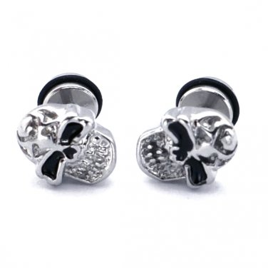 Pair Surgical Stainless Steel Angry Skull Men's Anti-Allegic Stud Earrings
