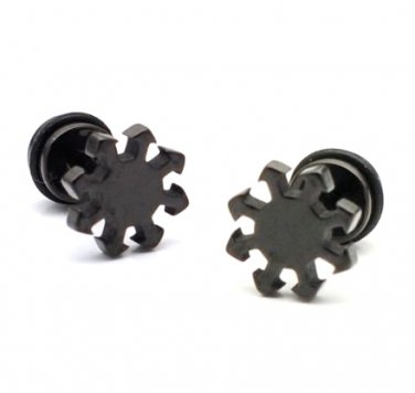 Pair Surgical Stainless Steel Black Cool Unique Sun Fake Ear Plug Earrings Stud Mens/Lady's
