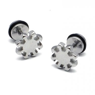 Pair Surgical Stainless Steel Silver Cool Unique Sun Fake Ear Plug Earrings Stud Mens/Lady's