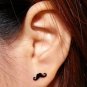 Pair Surgical Stainless Steel Black Moustache Ear Stud Earrings Mens/Lady's