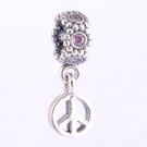 925 Sterling Silver Peace Sign Dangle Pendant - fits European Beads Bracelets