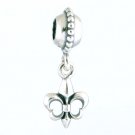 925 Sterling Silver French Lily Pendant Charm - fits European Beads Bracelets