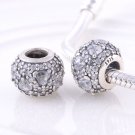 Silver Shimmering Heart Clear CZ Pave Ball Charm - fits European Beads Bracelets