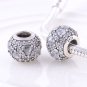Silver Shimmering Heart Clear CZ Pave Ball Charm - fits European Beads Bracelets