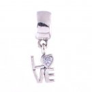 925 Sterling Silver LOVE Clear CZ Dangle Charm - fits European Beads Bracelets